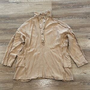 Free People Tan High-Collar Button-Up Top in Excellent Condition